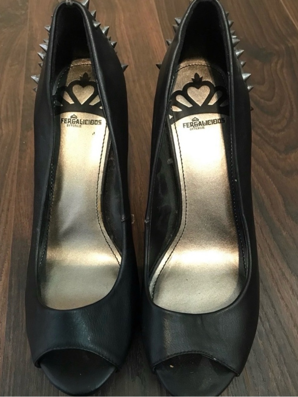 Fergalicious Black Spiked Peep-Toe Heels
